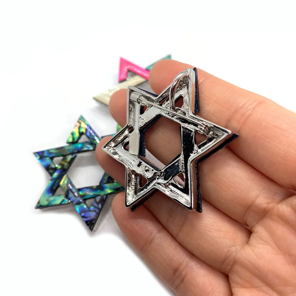 Natural Shell Star Brooch Necklace Pendant Abalone  Mother Of Pearl DIY Making Hexagonal  Scarf Buckle Jewelry image 4
