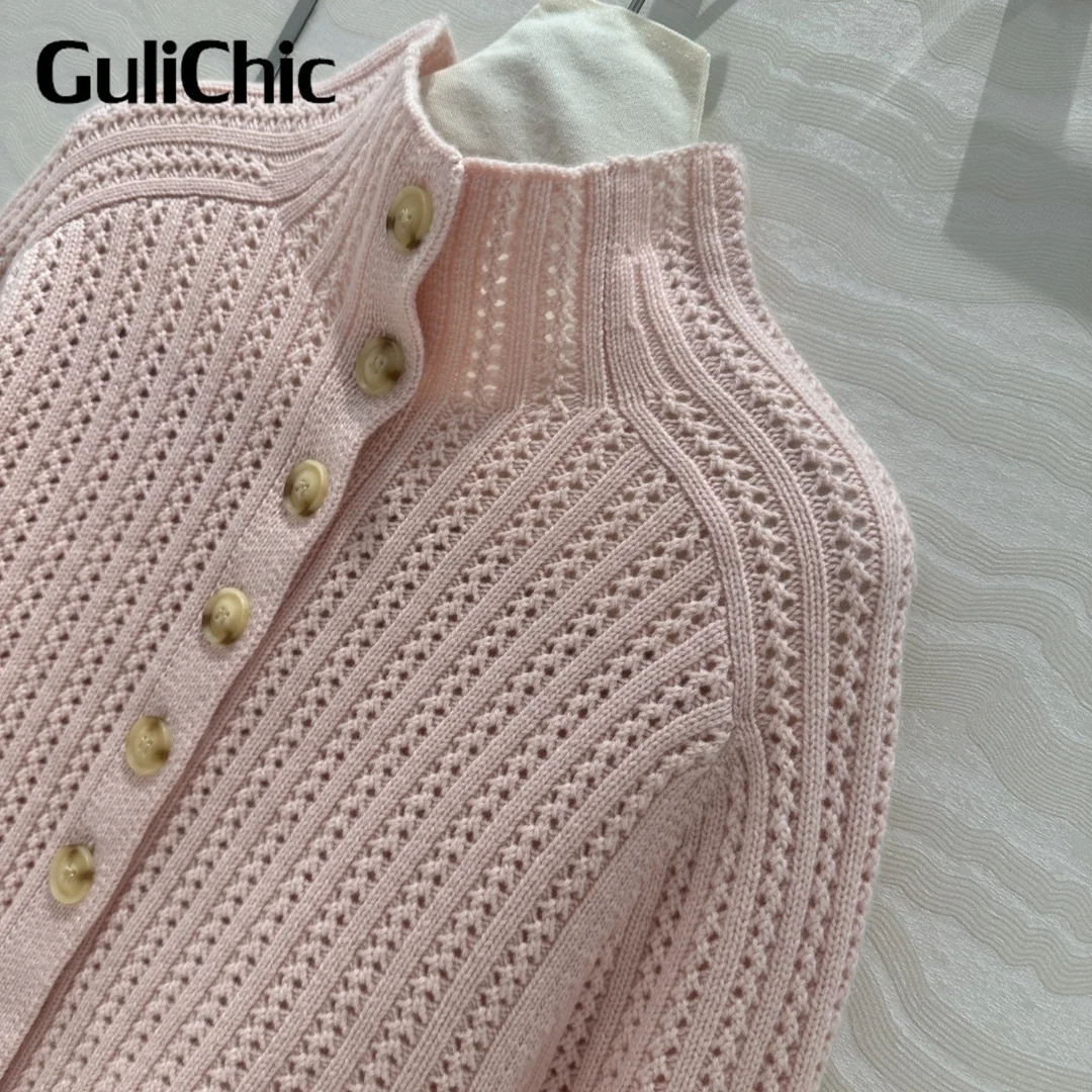 9.3 GuliChic Women Temperament Sweet Turtleneck Collar Single Breasted Reversible Design Wool Cashmere Knit Cardigan Lady