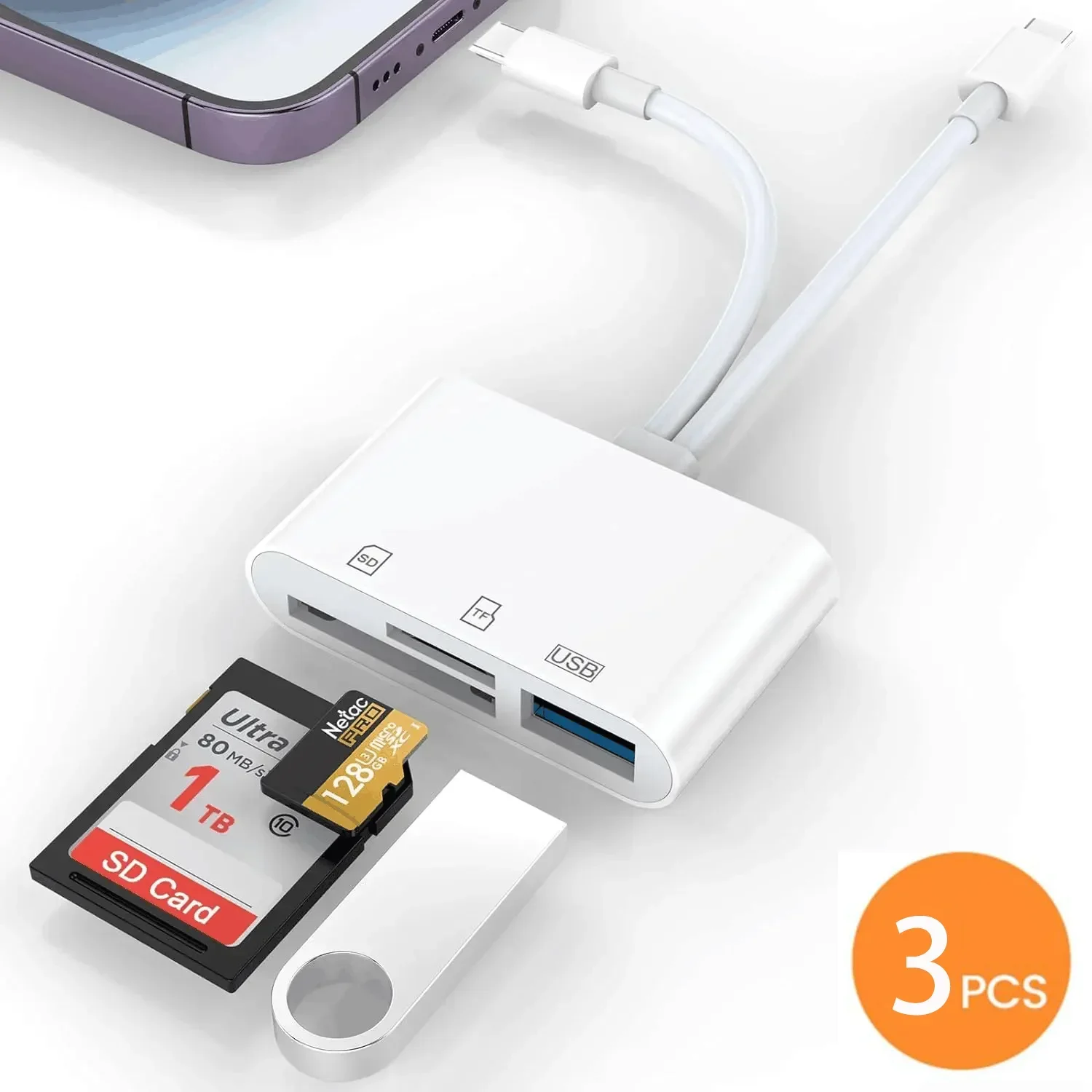 

5-in-1 USB 3.0 Type C SD TF Card Reader Adapter for iPhone iPad MacBook Samsung Android Cameras Other Devices Plug and play