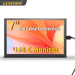 LESOWN 7 inch USB C Small Monitor 1024x600 IPS mini Wide Touch Screen External Portable Monitor with Stand for Smartphone PC