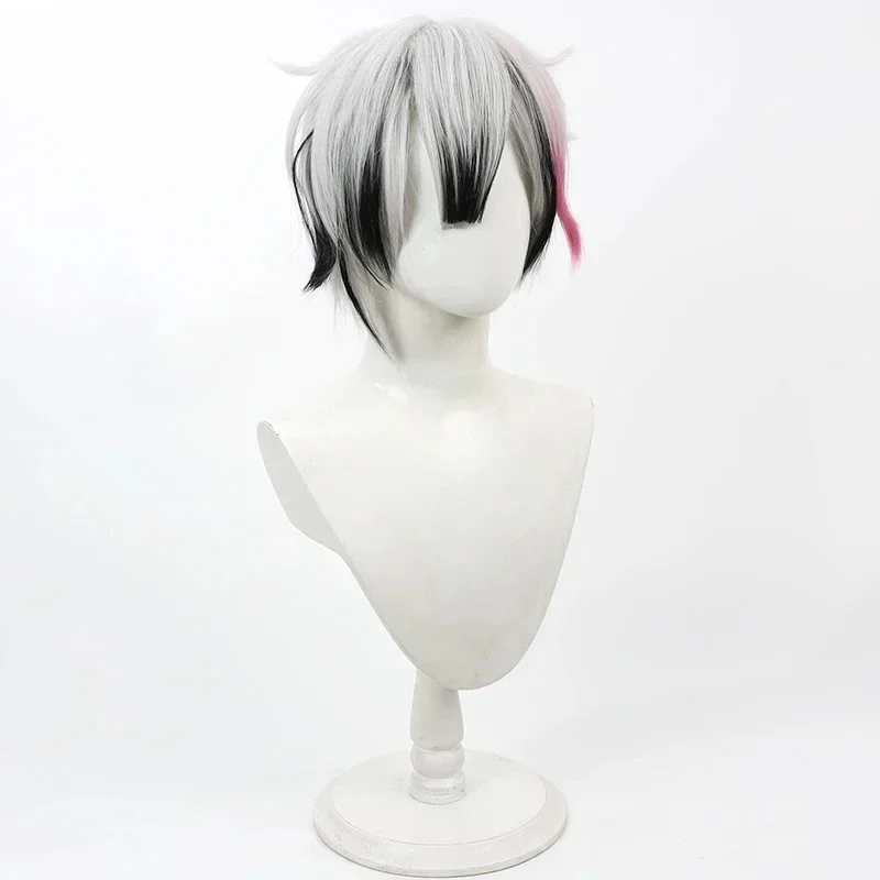 w,3;d'6.c\f/NewDevil Butler with Cat Berrien Cosplay Wig Short Gray Black Pink Heat Resistant Synthetic Hair H2;a'5\f,8/h'
