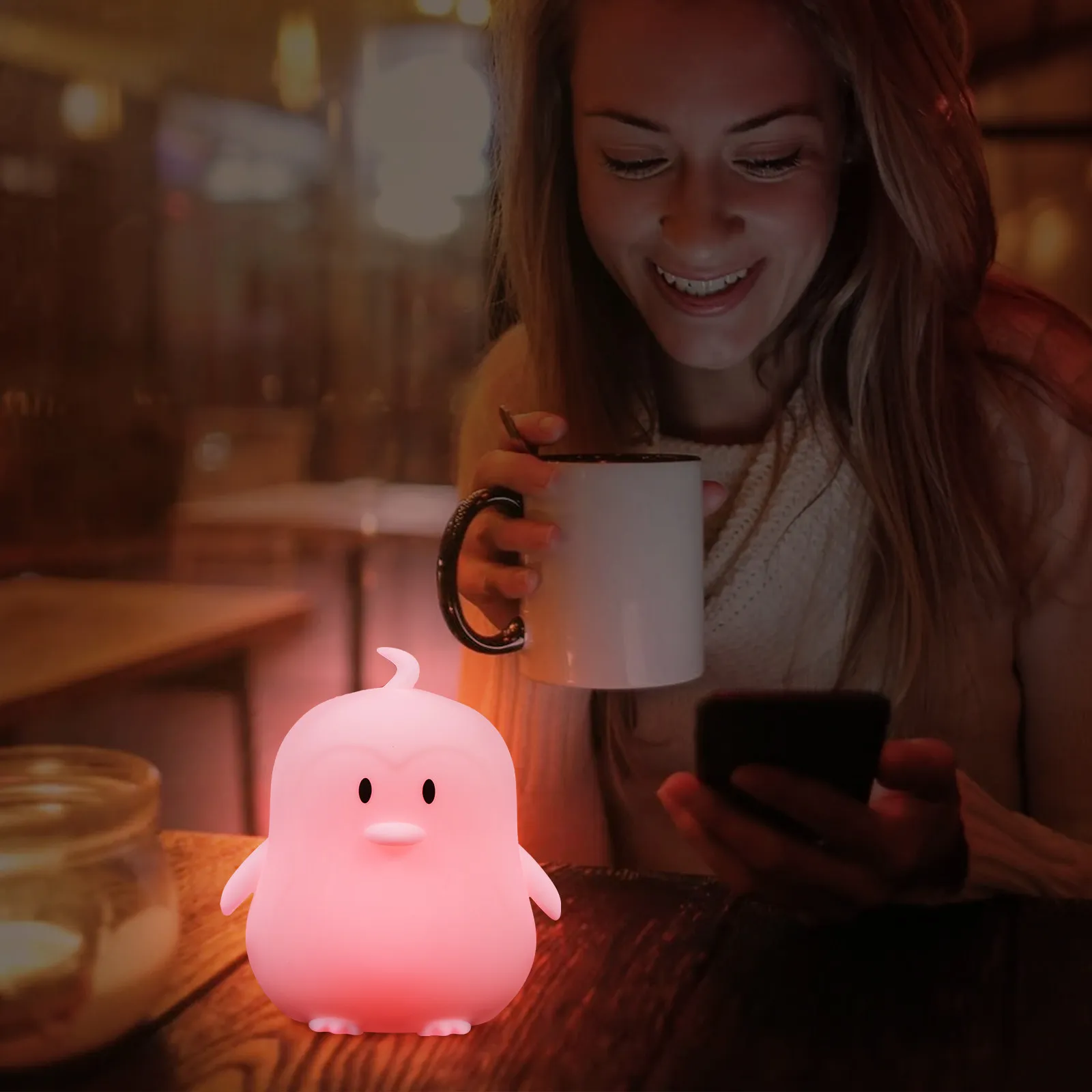 1Set Silicone Penguin Color Changing Pat Night Light Bedside Lamp Nursery Table Lamp Desktop Ornament for Room