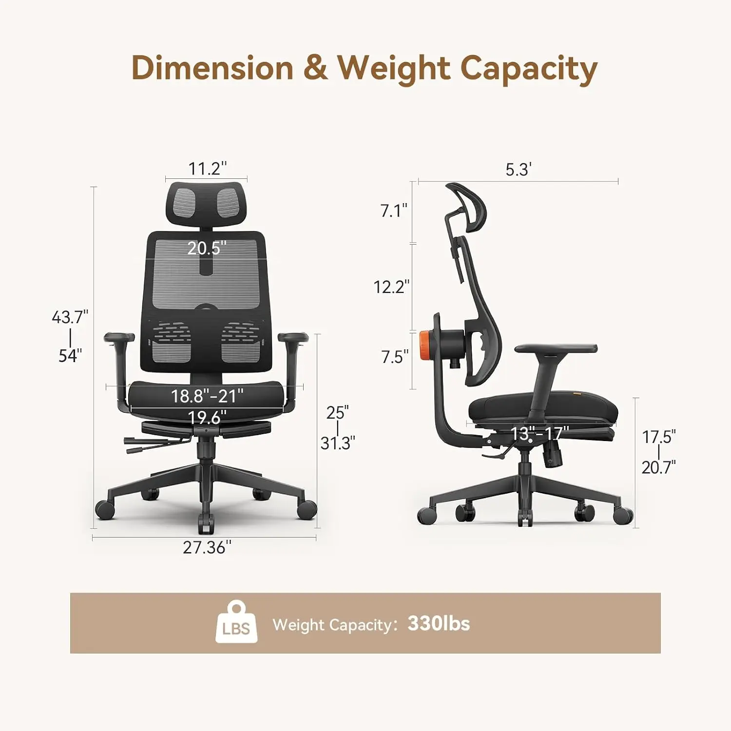 Ergonomic Office Chair with Footrest, Auto Lumbar, High Back, 4D Armrest, 136° Tilt, Adjustable Seat, Customized