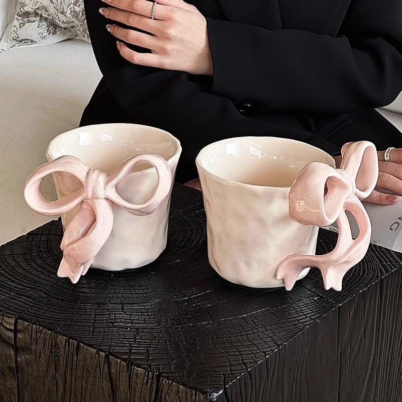 

Nordic ins three-dimensional Bow Ceramic Mug Ornaments home office afternoon tea milk coffee cups mug handicrafts birthday gifts