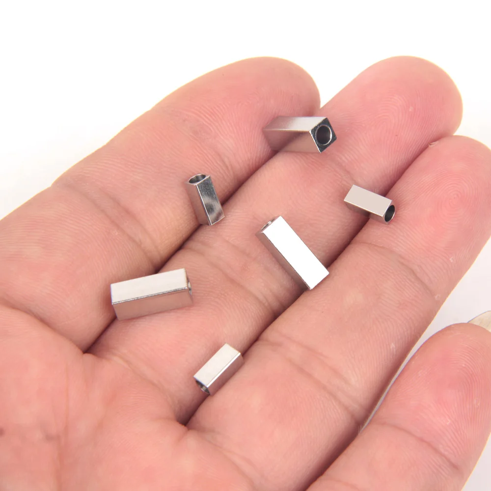 Xhn 30 stücke Edelstahl Quader quadratische Würfel Perlen Loch 2,5mm Abstand halter lose Perlen für Handarbeiten Armbänder Schmuck machen DIY – Detail 4