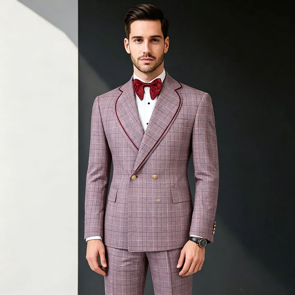 

Customized Double-Breasted 2 Piece Sets Men Suits Male Prom Blazer Shawl Lapel Ropa hombre Slim Fit Groom Wedding Tuxedos