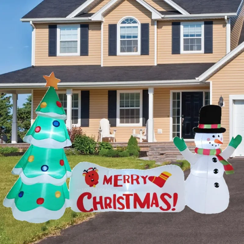 3M/10FT Long Inflatable Christmas Tree And Snowman Built-in LED Lights Christmas Outdoor Decoration Inflatable Home Garden Decor