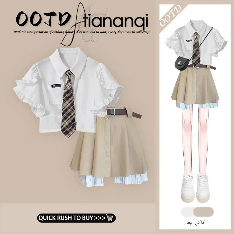 

Summer 2026 Women's New Style Short Sleeve School Uniform Set Sweet And Spicy Skirt Two Piece Set Petite Size Fashion