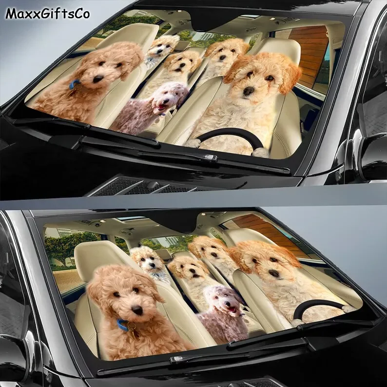 Poochon Car Sun Shade, Poochon Windshield, Family Dogs Auto Sunshade, Dogs Car Accessories, Irish Terrier Lovers Gifts