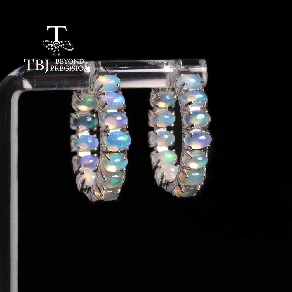 

Gorgeous October Birthstone Natural Opal Hoop Earrings 925 Silver and Lucky Stone jewelry women anniversary & engagement gift