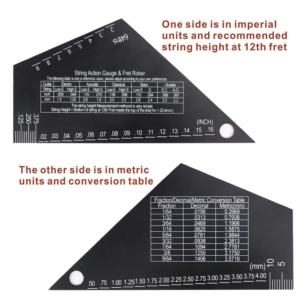 2PCS Stainless Steel String Action Gauge High Precision Graduations Black Fret Leveling Guide Fret Rocker Tool