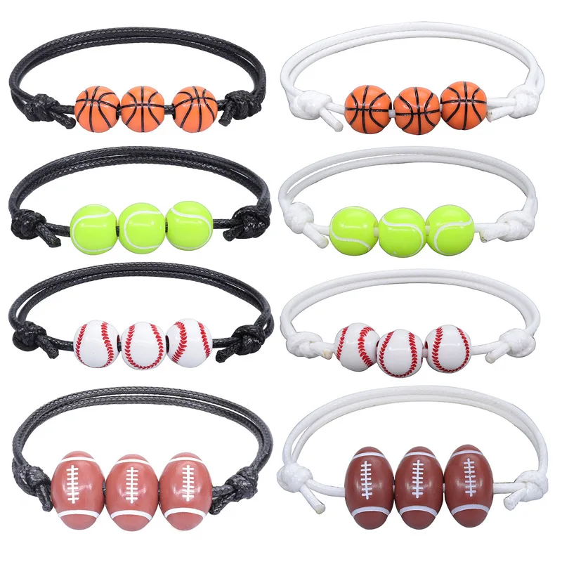 Women Man Football Basketball Tennis Rugby Sport Beads Hand Bracelets Acrylic Men Bangle Kpop Resin Jewelry Adjustable Free Ship
