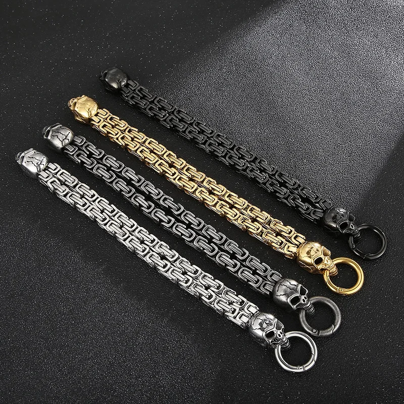 Stainless Steel Double Layer Royal Bizarre Chain Bracelet Men Skull Charm Jewelry