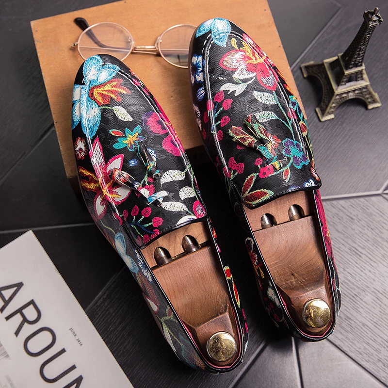 Business Men Fringed Shoes A Red White British Nightclub Hairstylist Wore Fringed Fashionable Pointed-toe Leather Shoes 38-47