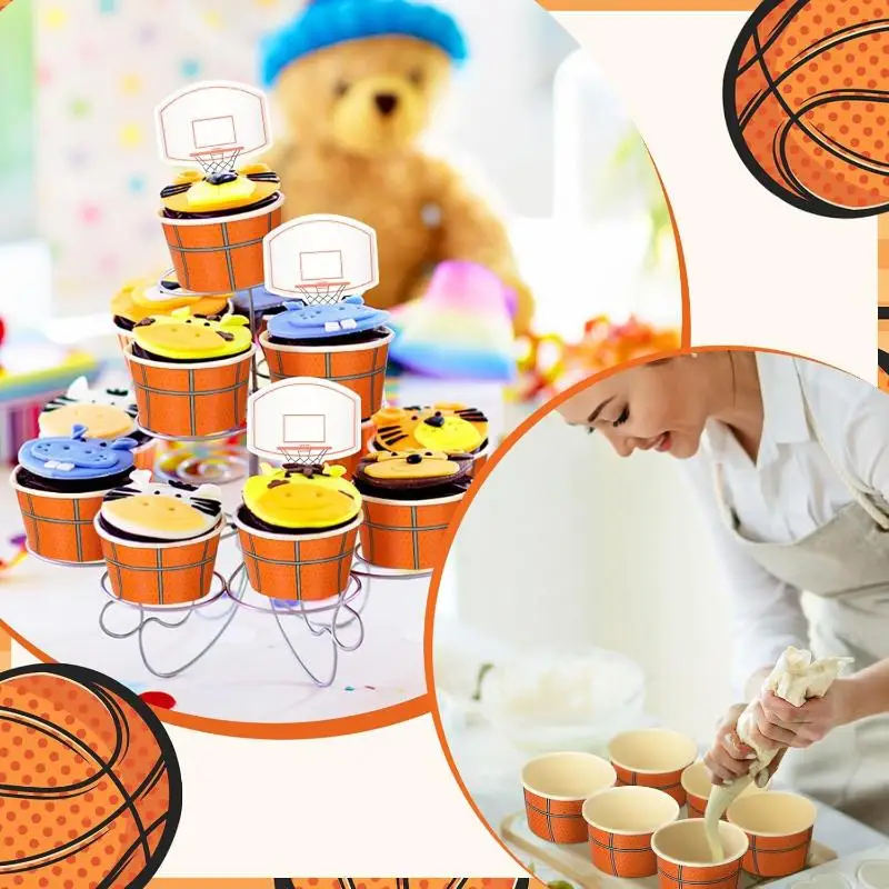 @*Basketball Disposable Serving Bowls 6 PCS Waterproof Paper Dessert Cups for Family Basketball Watch Party Supplies