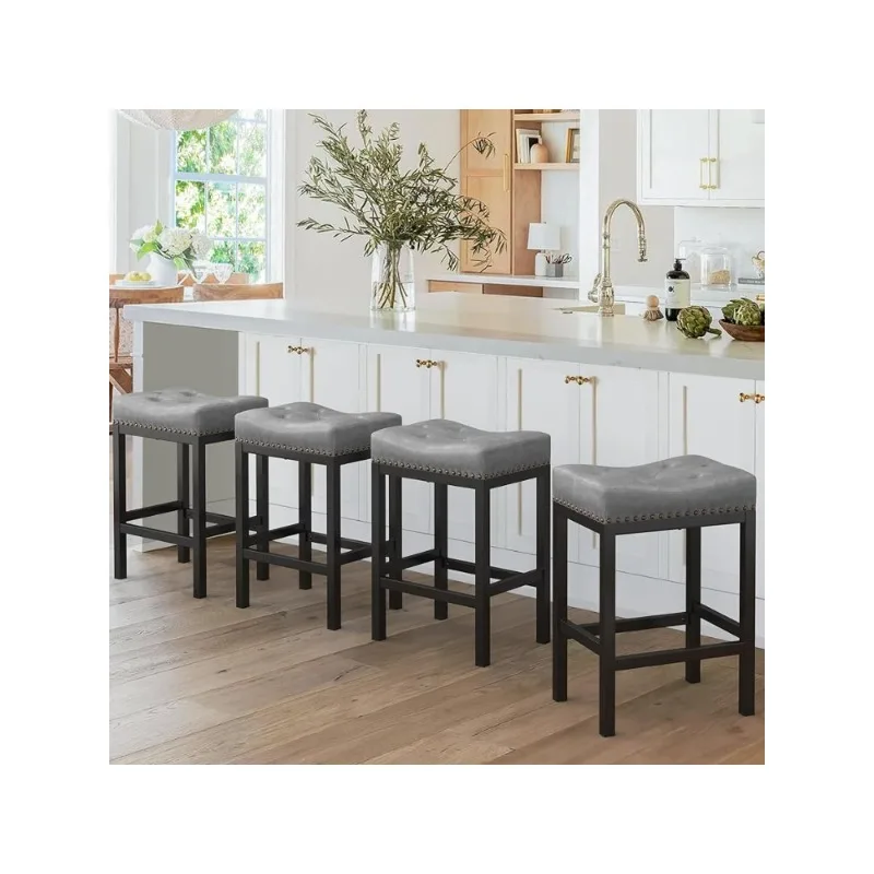 

24 Inch Counter Height S Bar Stools, Square Backless Bar Stools Set of 4 for Kitchen Counter, Faux Leather Counter Stools