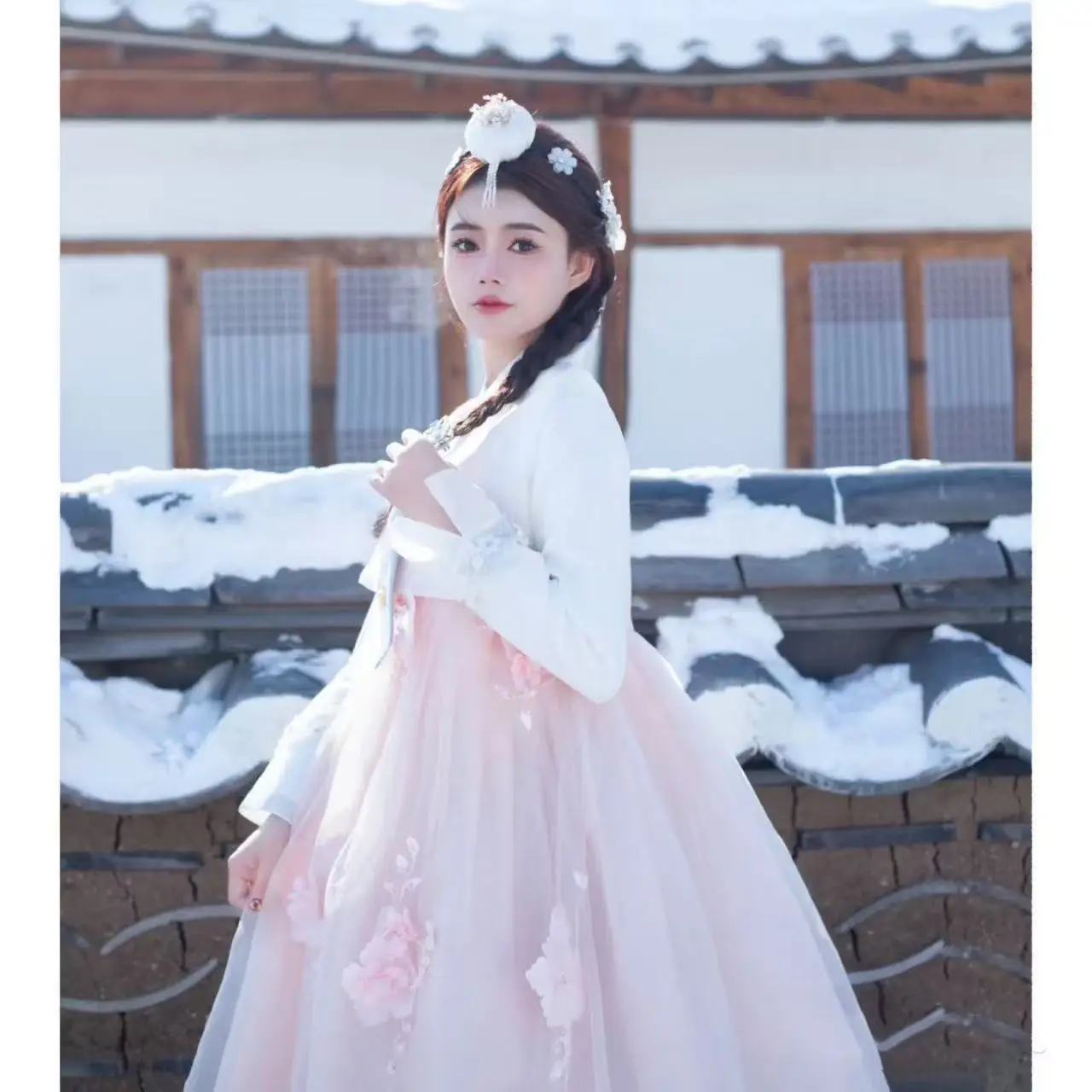 الراقية الوردي الأميرة الهانبوك المرأة التقليدية الكورية زي فستان رقص كلاسيكي قصر يانجي نمط الزفاف الأزهار الملابس