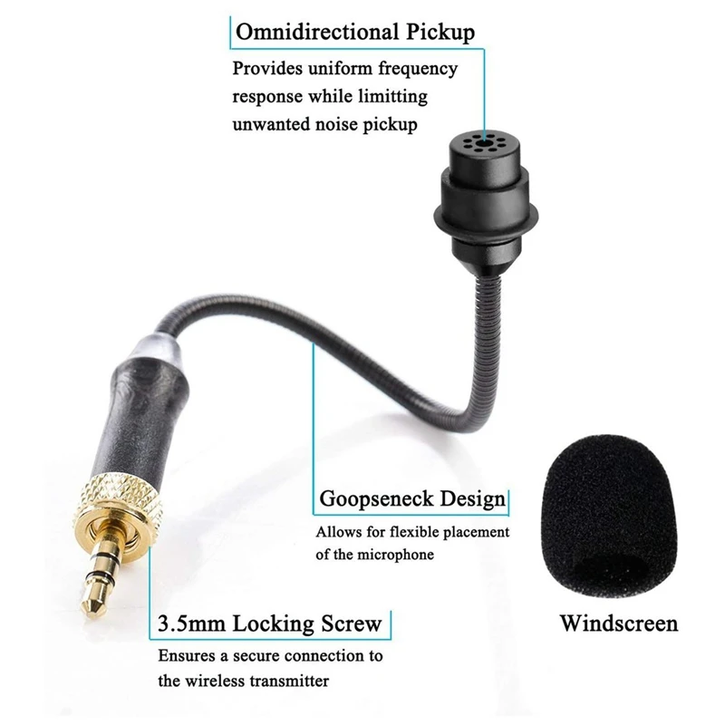 BY-UM2 3.5Mm TRS Locking-Type Gooseneck Omnidirectional Flexible Audio Microphone For Wireless Lavalier Microphone