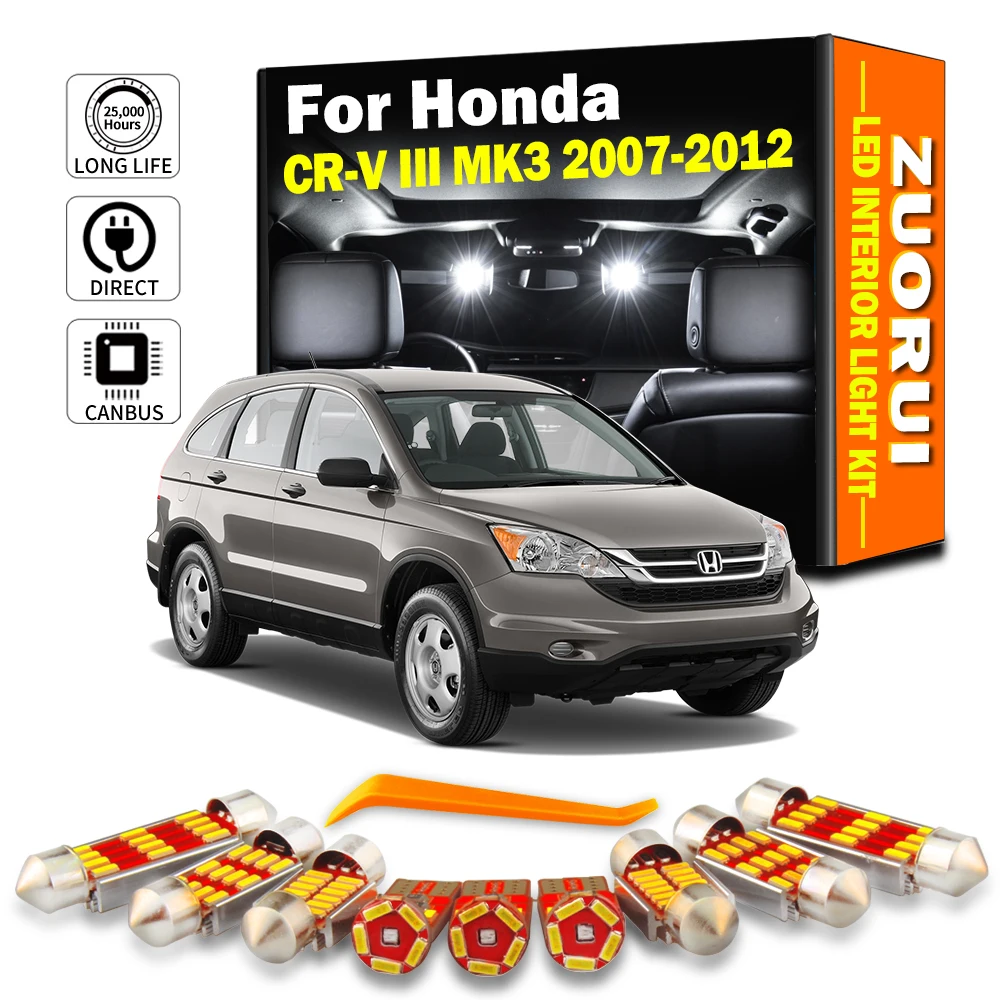 ZUORUI 12Pcs For Honda CRV CR-V III MK3 2007 2008 2009 2010 2011 2012 Vanity Mirror Trunk Lamp LED Interior Plate Light Bulb Kit