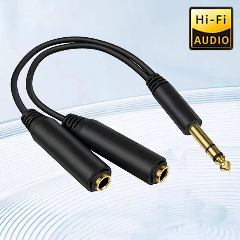1/4 Inch 6.35mm Mono/Stereo 1 To 2 Y Splitter Cable 1/8 Inch 3.5mm Dual 6.5mm Jack Audio Aux Extension Cord for PC Mixer Speaker