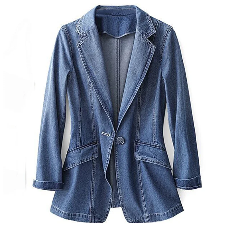 New Spring Autumn Vintage Suit Women Jeans Jacket Casual Tops Loose Short Denim Blazer Outwear Female Cowboy Basic Coat B429