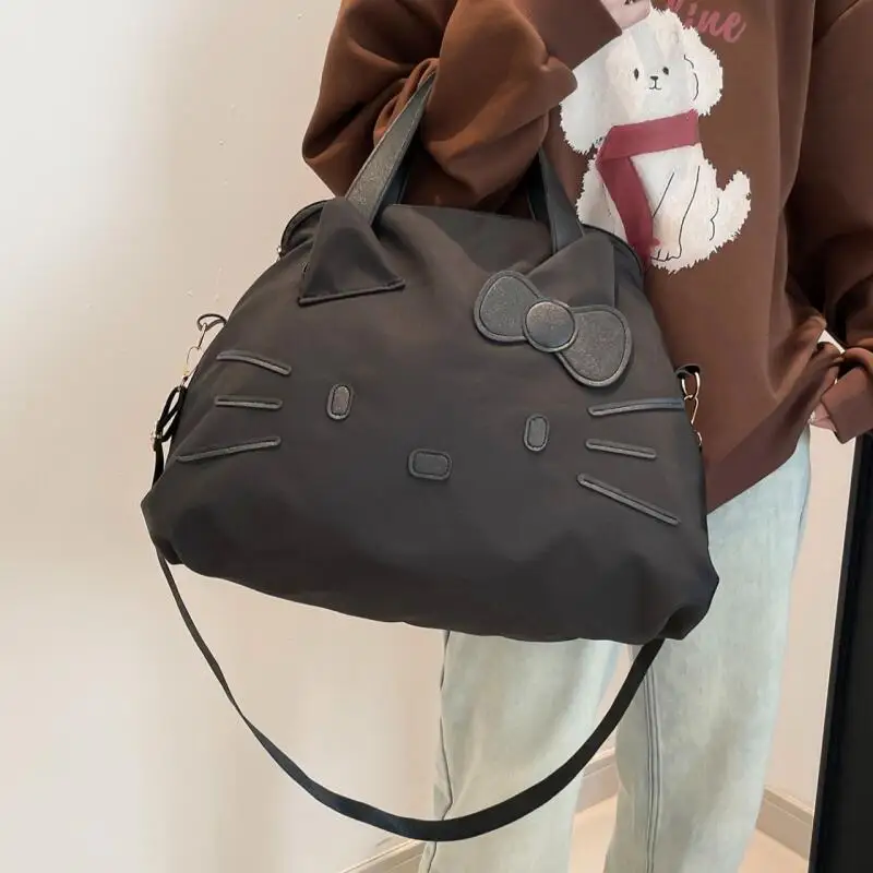 Kawaii سانريو مرحبا كيتي حقيبة التخزين سعة كبيرة المحمولة رحلة قصيرة حقيبة الأمتعة حقيبة الترفيه حقيبة كتف الكرتون حمل حقيبة