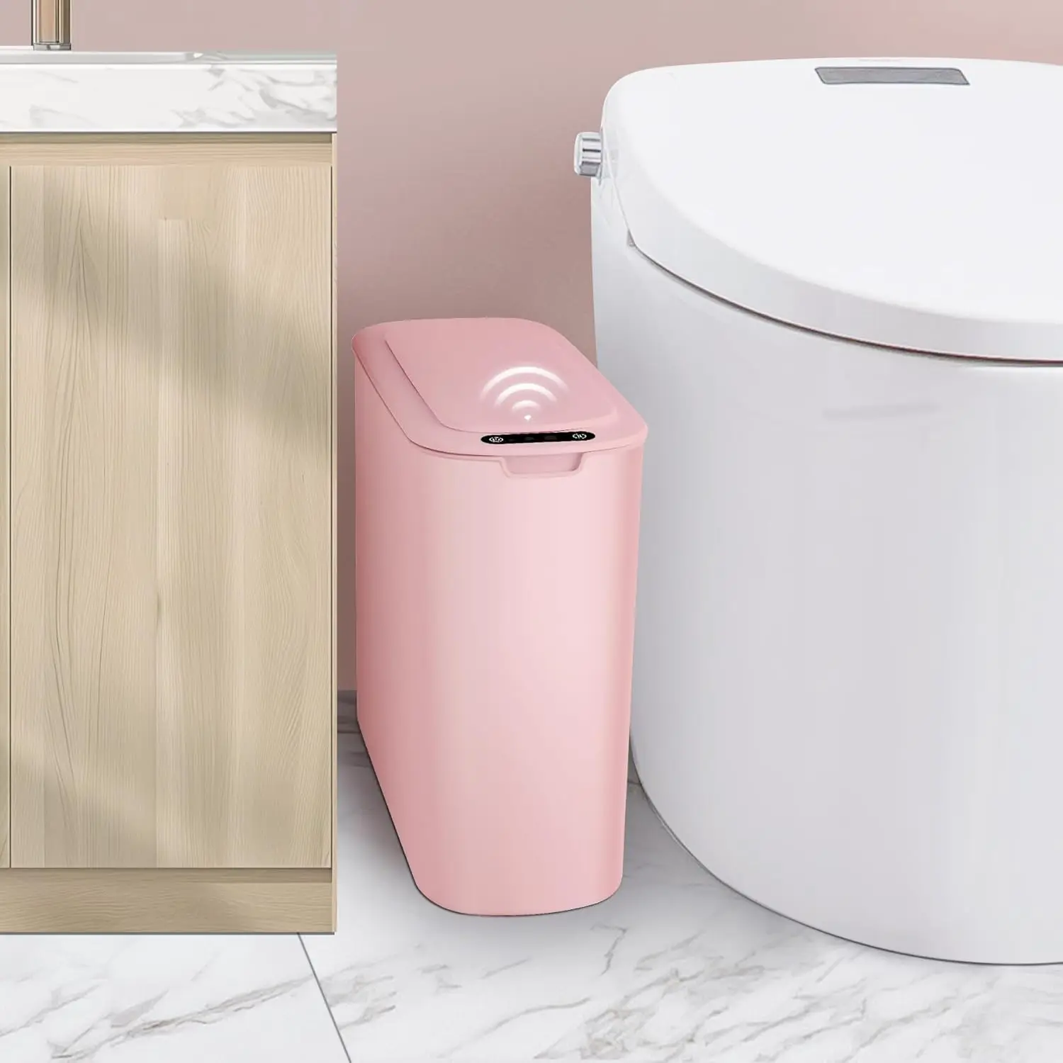 

Automatic Motion Sensor Bathroom Trash Can with Lid, 2.6 Gallon Smart Plastic Slim Garbage Can Small Waste Basket