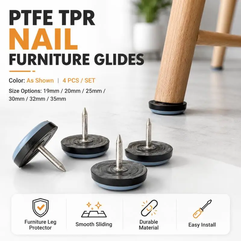 16/12/8/4 Stück Möbelgleitpads mit Nagelfüßen, 19-35 mm runde Möbelpads, für Tisch-, Stuhlbeine, Schränke und Sofas – Detail 1