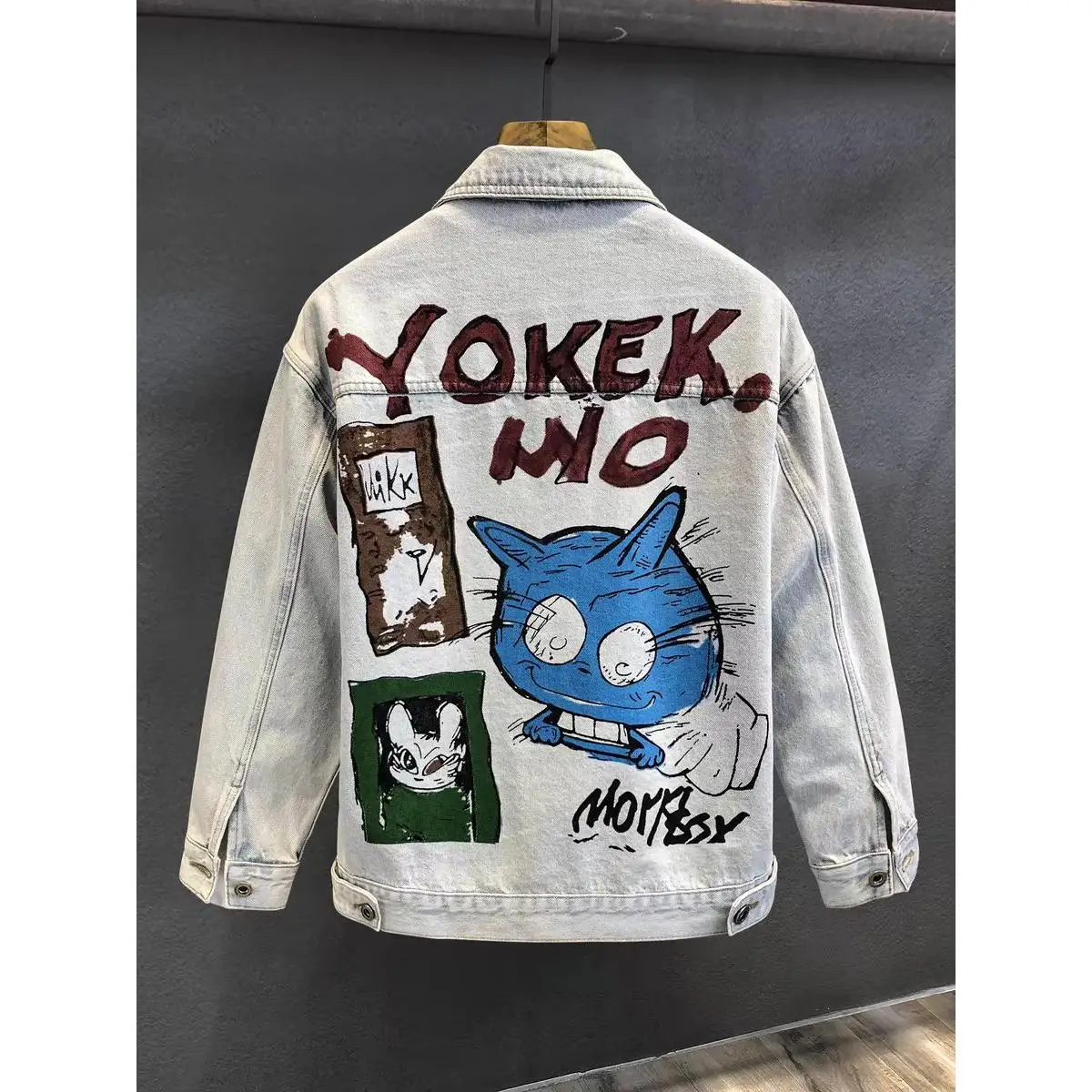 

Trendy Couple's Denim Jaet Autumn New Sle Student Men's Clothing Outerwear Large Size Sweatirt Stand Fit Long Sve