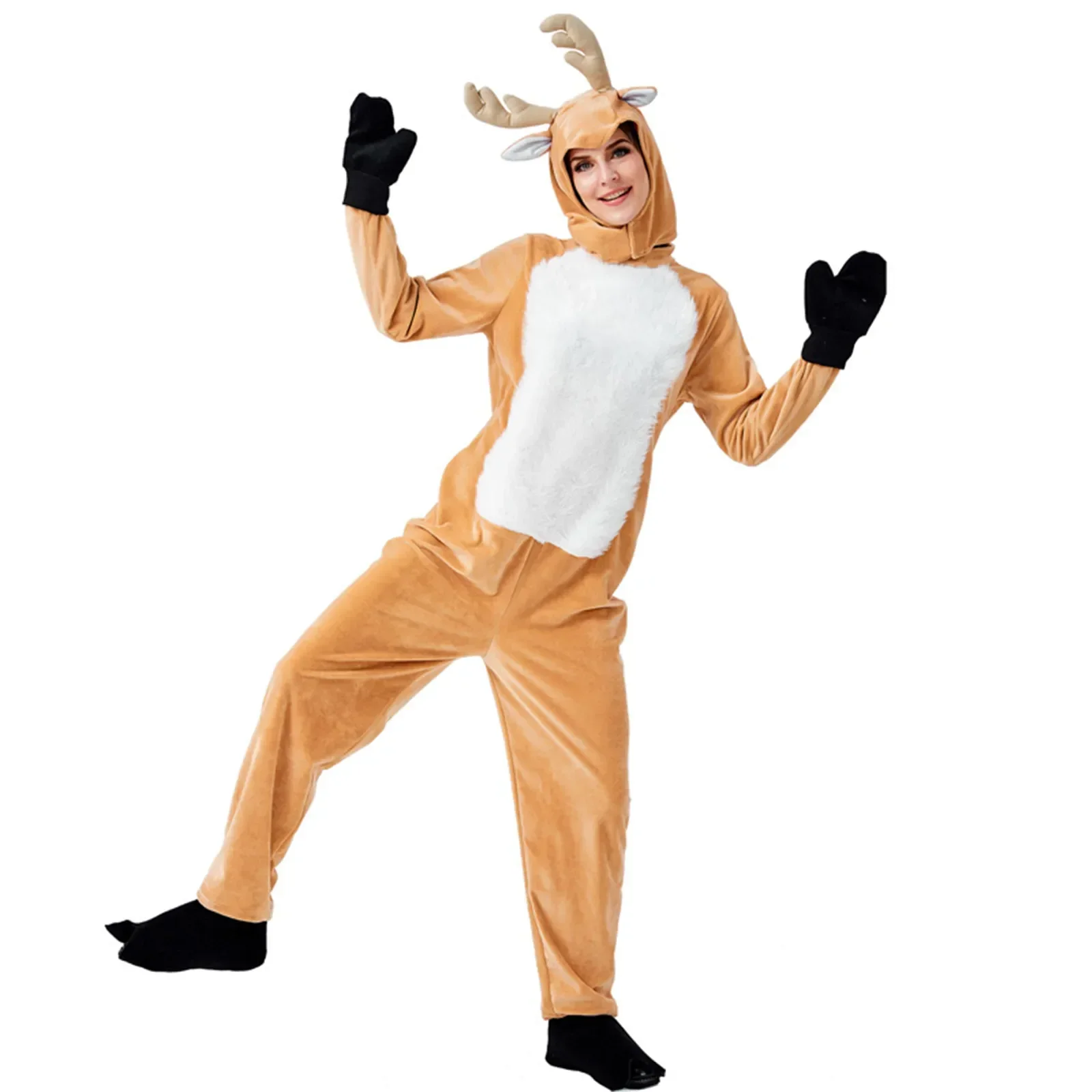 Unisex Adult Women Men Reindeer Deer Costume Cosplay Jumpsuit Halloween Purim Christmas Fancy Dress Parent-child Clothing suits