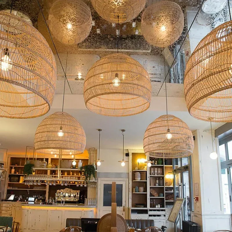 Rattan Lamp Shade Modern Natural Chandelier Ceiling Light Luxury Lights for Decor Bedroom Hotel Restaurant Eco Friendly Lamp