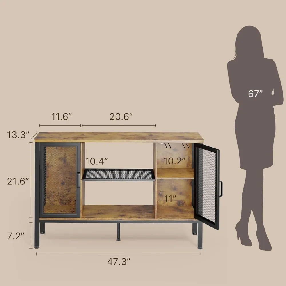 Small Coffee Bar Cabinet with Storage, Farmhouse Sideboard Buffet Cabinet and Wood Wine Cabinet for Kitchen Living Room