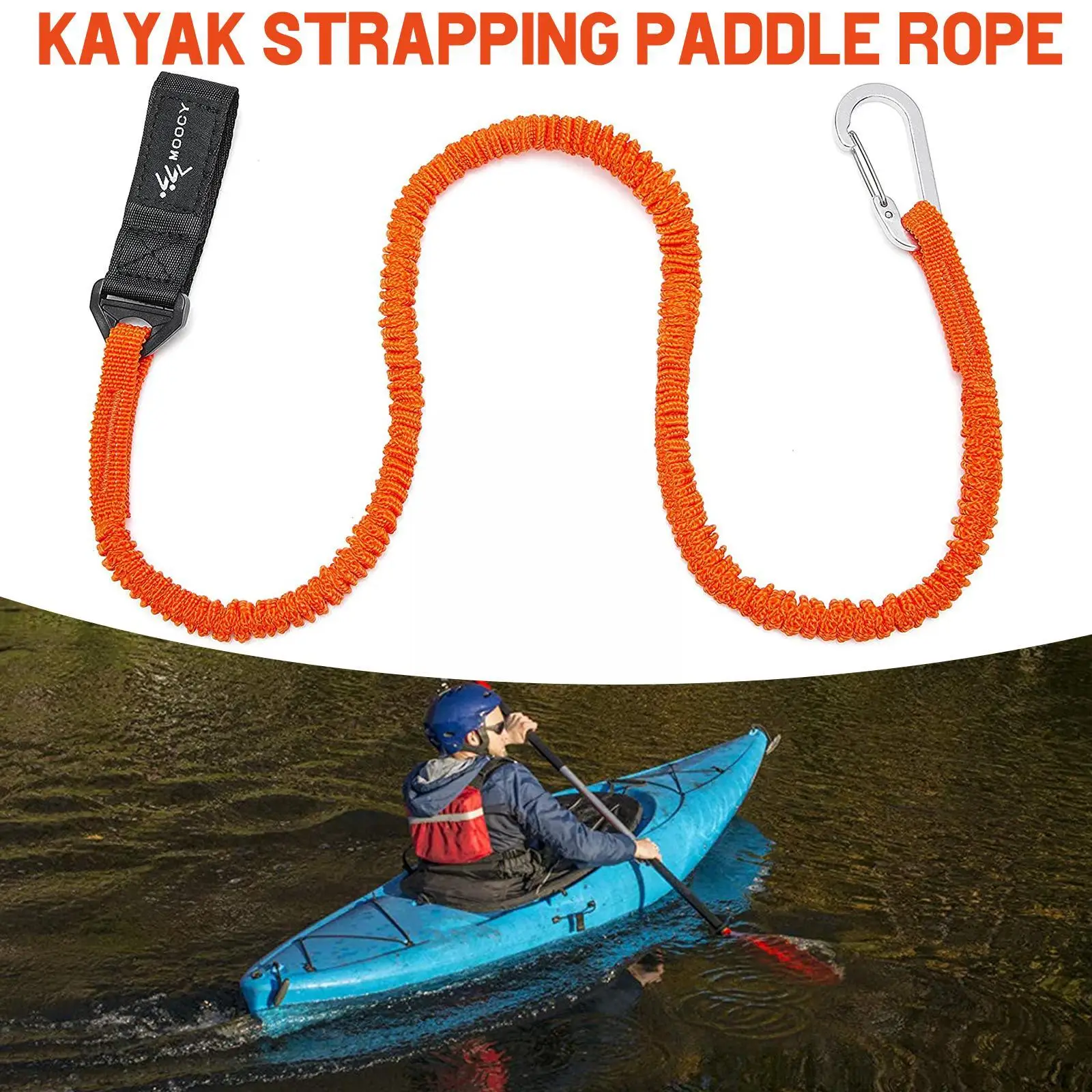 Adjustable Elastic Kayak Rod Lanyard Canoe Paddle Leash Fishing Rowing Safety Rope Boats Accessory Leash Rod Carabiner Z4T4