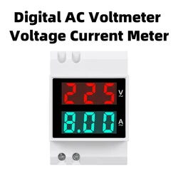 Woltomierz Amperomierz Szyna DIN 2 w 1 AC 50-500 V 1-63A Wyświetlacz LED Wyświetlacz napięcia Wyświetlacz prądu Wysoka rozdzielczość i wysoka dokładność