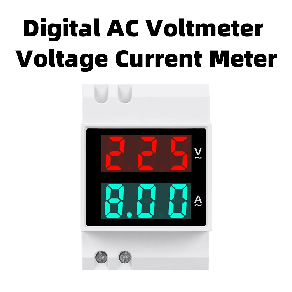 Voltmeter Ammeter DIN Rail 2 IN 1 AC 50-500V 1-63A  Led Display Voltage Display Current Display High definition an High Accuracy