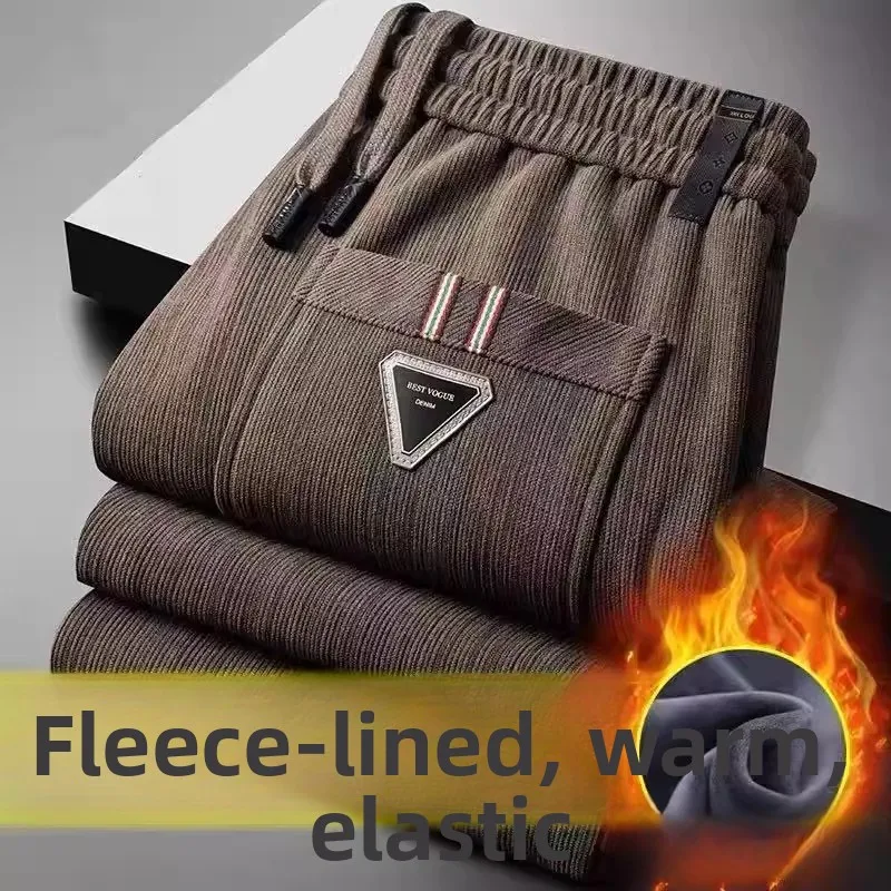 

Trendy Casual Loose Sports Straight Leg Pants Men's Thiened Fce Warmth Resistant Cold Workwear Autumn Winter Trousers