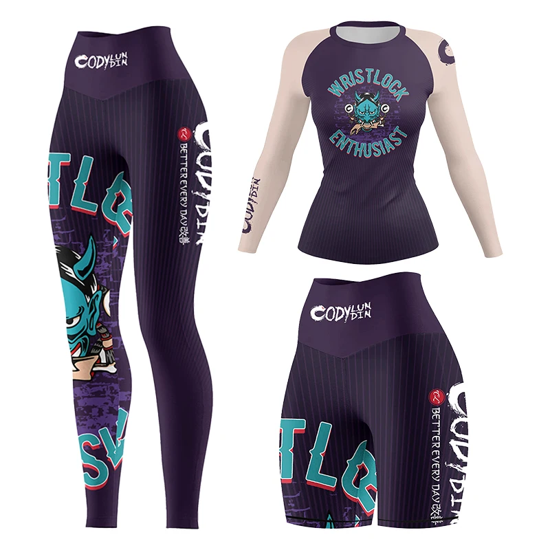 2025 Cody Lunidn Fashion Cartoon Printing Clothes for Women MMA Fighting Running Sports Rash Guard Wear Resistant 4-Piece Sets