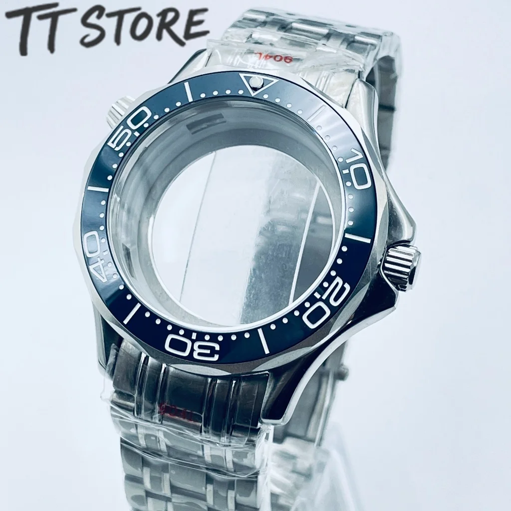 

41mm Waterproof Watch Case with Stainless Steel Bracelet for Seamaster 300/600, Compatible with NH35/NH36/NH34 Movements and 31m