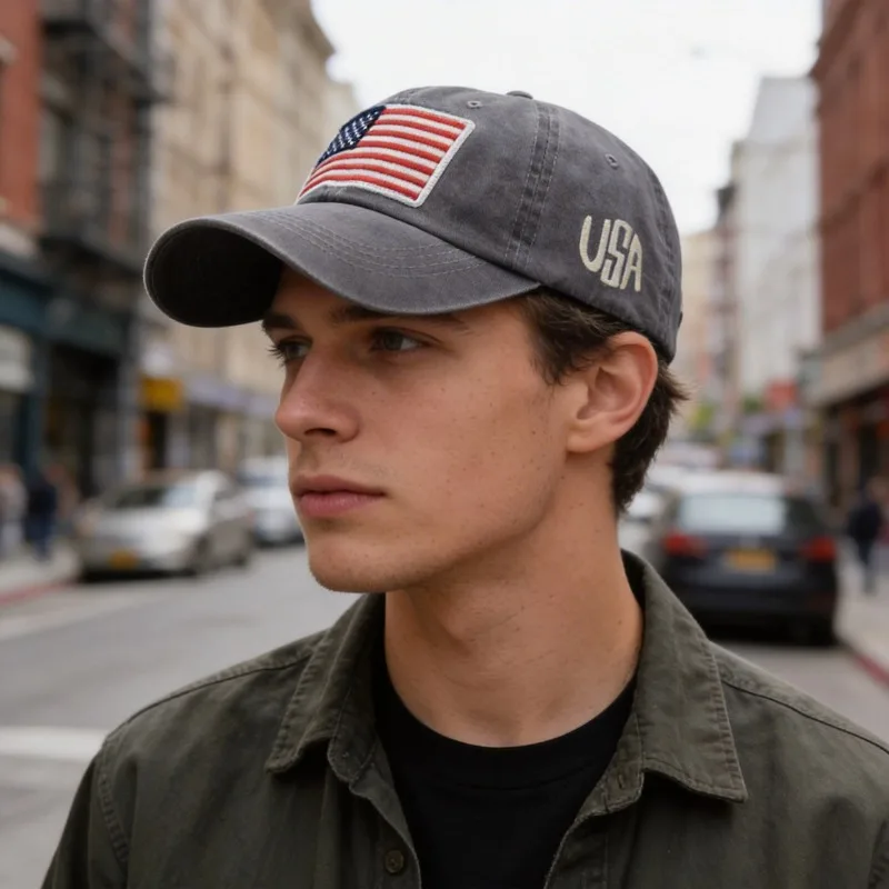 

Distressed Letter Baseball Hat Casual Vintage Hat Classic American Flag Cap for Outdoor Daily Wear