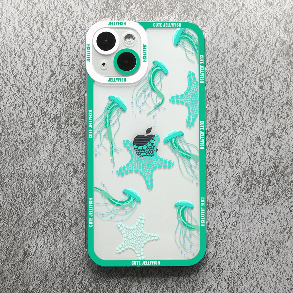 Cute Jellyfish Phone Case For iPhone 15 14 13 12 11 Pro Max Mini 15Plus X XS XR 7 8 Plus Transparent Angel Eyes Back Cover Bags