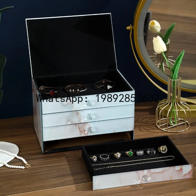 6. Jewelry box, large-capacity desktop jewelry, sorting and organizing storage box, glass jewelry box