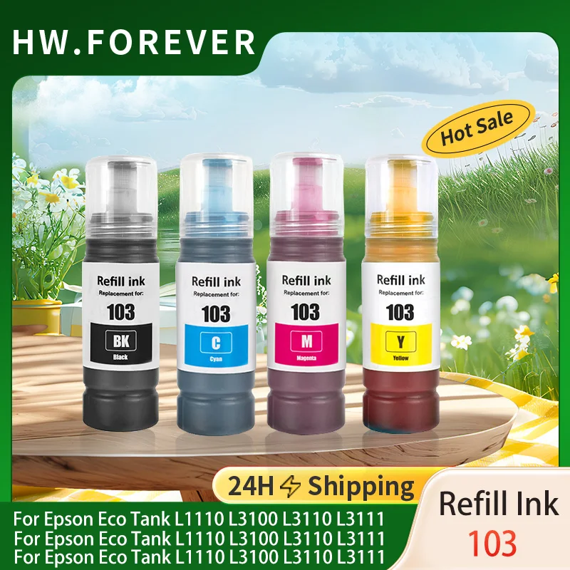 

103 104 T103 Запасные чернила для Epson Eco Tank L1110 L3100 L3110 L3150 L3151 L3156 L3160 5190 L3111 L3116 ET-1810 Чернила для принтера