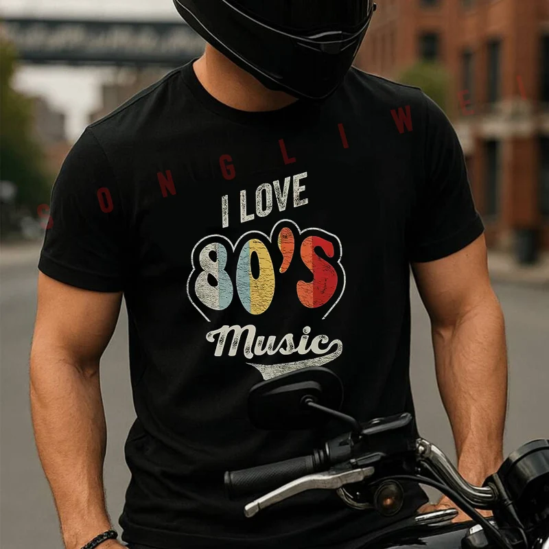

Retro Vintage 80's Music Men's T Shirt Moto Casual Dress Cotton Round Neck Short Sleeved T-shirt Tees