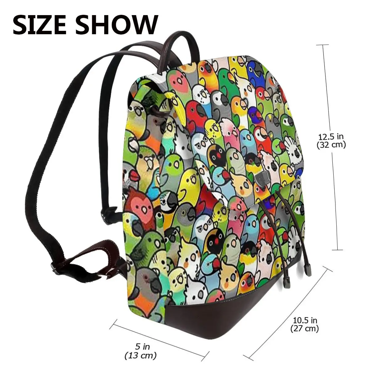 Birds Cockatiel Budgie Parrot Bookbag School Student Bags Hiking Travel Daypack for Women Fashion Derma Backpack