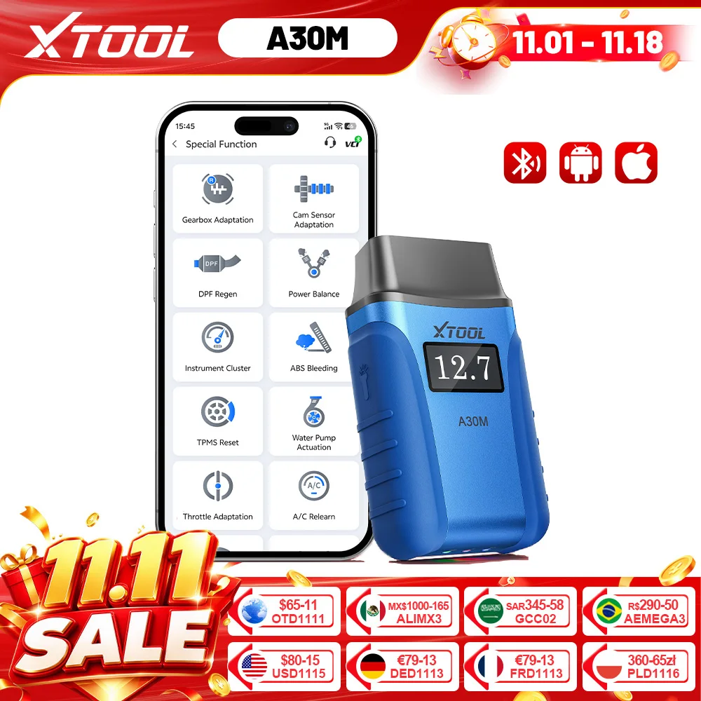 XTOOL Newest A30M Wireless OBD Bi-directional Control Scan Tool All System Code Reader AI OBD2 Scanner 26 Reset FCA Liftime Free