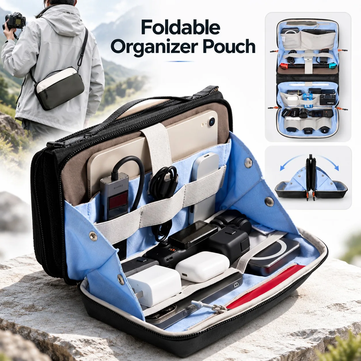 Digital Travel Electronics Organizer Bag with Multiple Compartments for Game Consoles, Cables, Chargers and Gadget Accessories