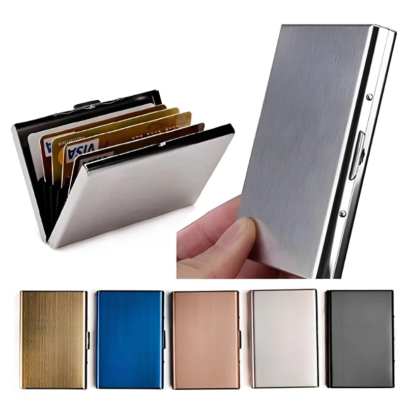 Men's Slim Thin Anti-Theft RFID Blocking Card Holder Aluminum Metal Minimalist Wallet for ID Bank Credit Cards
