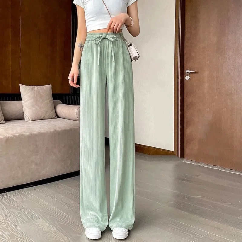 Temperamento Mop Pants New Ice Silk pantaloni a gamba larga di grandi dimensioni femminile Joker Slim Summer Sunscreen Drape Straight