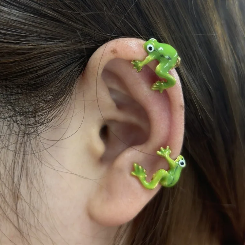 Einfache Mode Gold Farbe Frosch Ohr Manschetten Kreative Persönlichkeit Grün Ohr Clips frauen Ohrringe Schmuck