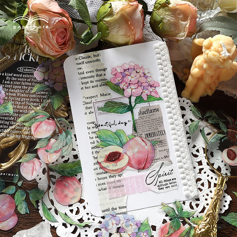 

JIANWU 10Pcs Cute Creative Fruit Plant PET Waterproof Sticker Pack DIY Journal Scrapbooking Decoration Phone Stickers Stationery